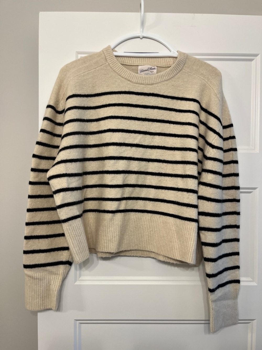 Universal Thread Cream and Black Stripe Crewneck Sweater